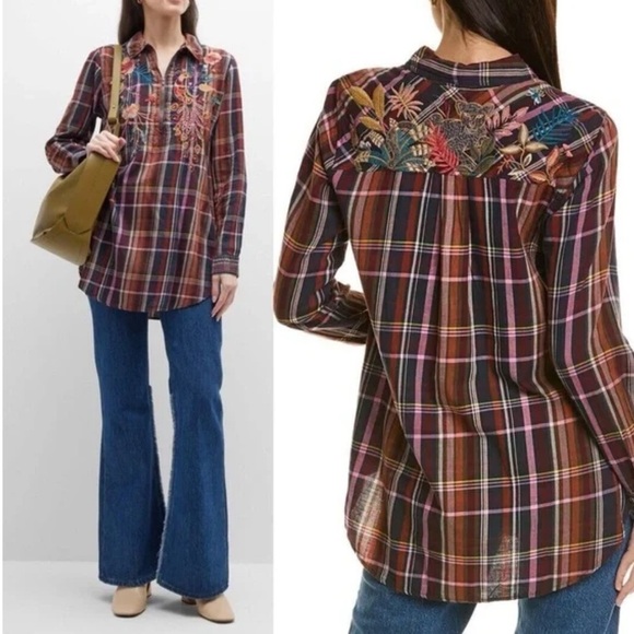 NWT Johnny Was womens Shuri Plaid Tunic embroidery floral animal graphic - Picture 9 of 9